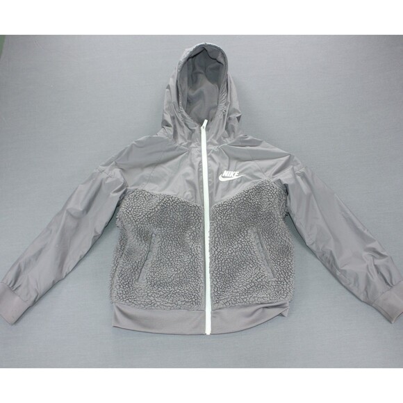 Nike Sportswear Boy's Sherpa Windrunner Full-Zip Jacket Gray Sz M - Picture 1 of 8